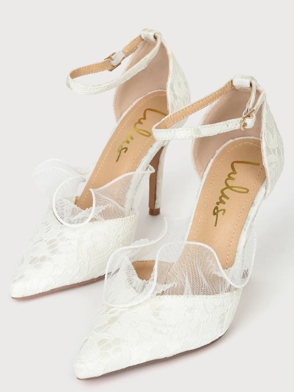Lulus Remmie Ivory Lace Ankle Strap Pumps, Women 10